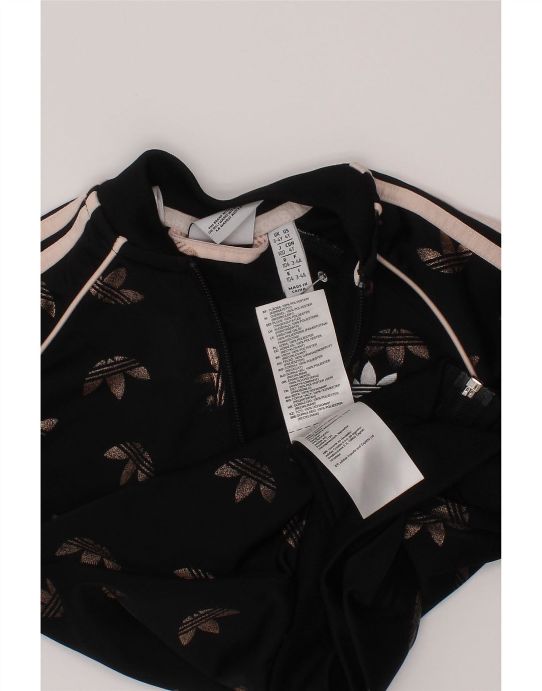 Adidas Girls Graphic Tracksuit Top Jacket 3-4 Years Black Polyester
