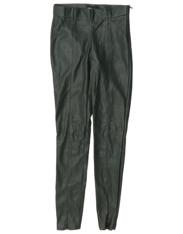 Zara Womens Skinny Faux Leather Trousers XS W24 L28 Green Polyester