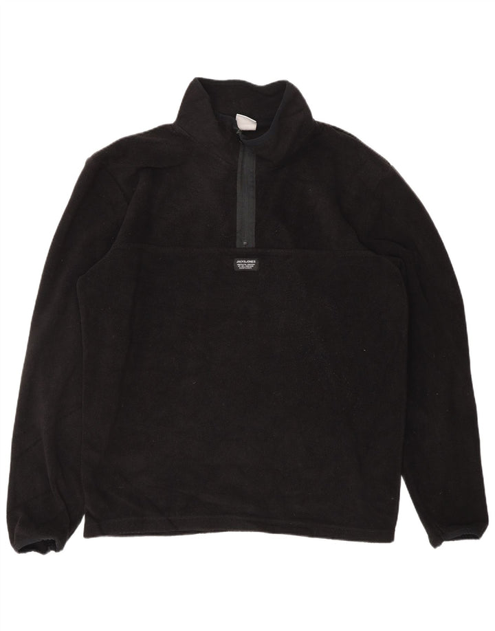 JACK & JONES Mens Zip Neck Fleece Jumper XL Black Polyester