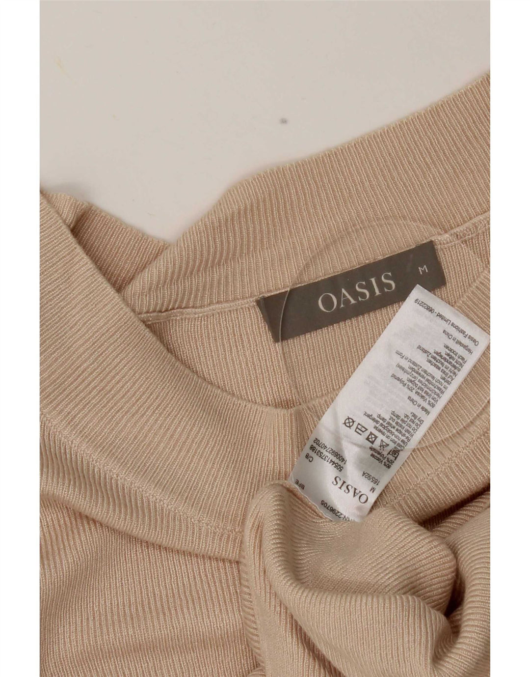 Oasis Womens Crop Top 3/4 Sleeve UK 12 Medium Beige Viscose