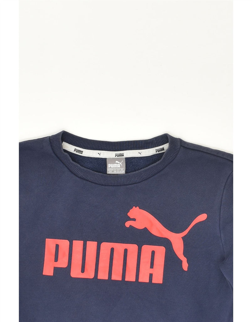 PUMA Boys Graphic Sweatshirt Jumper 11-12 Years Navy Blue Cotton | Vintage Puma | Thrift | Second-Hand Puma | Used Clothing | Messina Hembry 