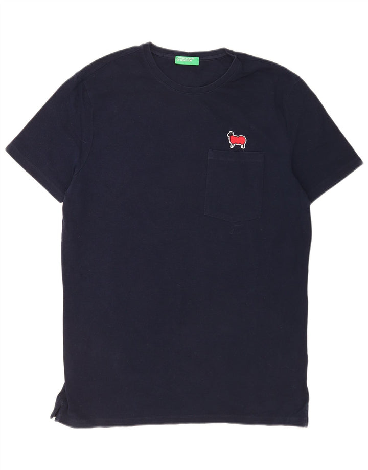 Benetton Mens T-Shirt Top Large Navy Blue Cotton