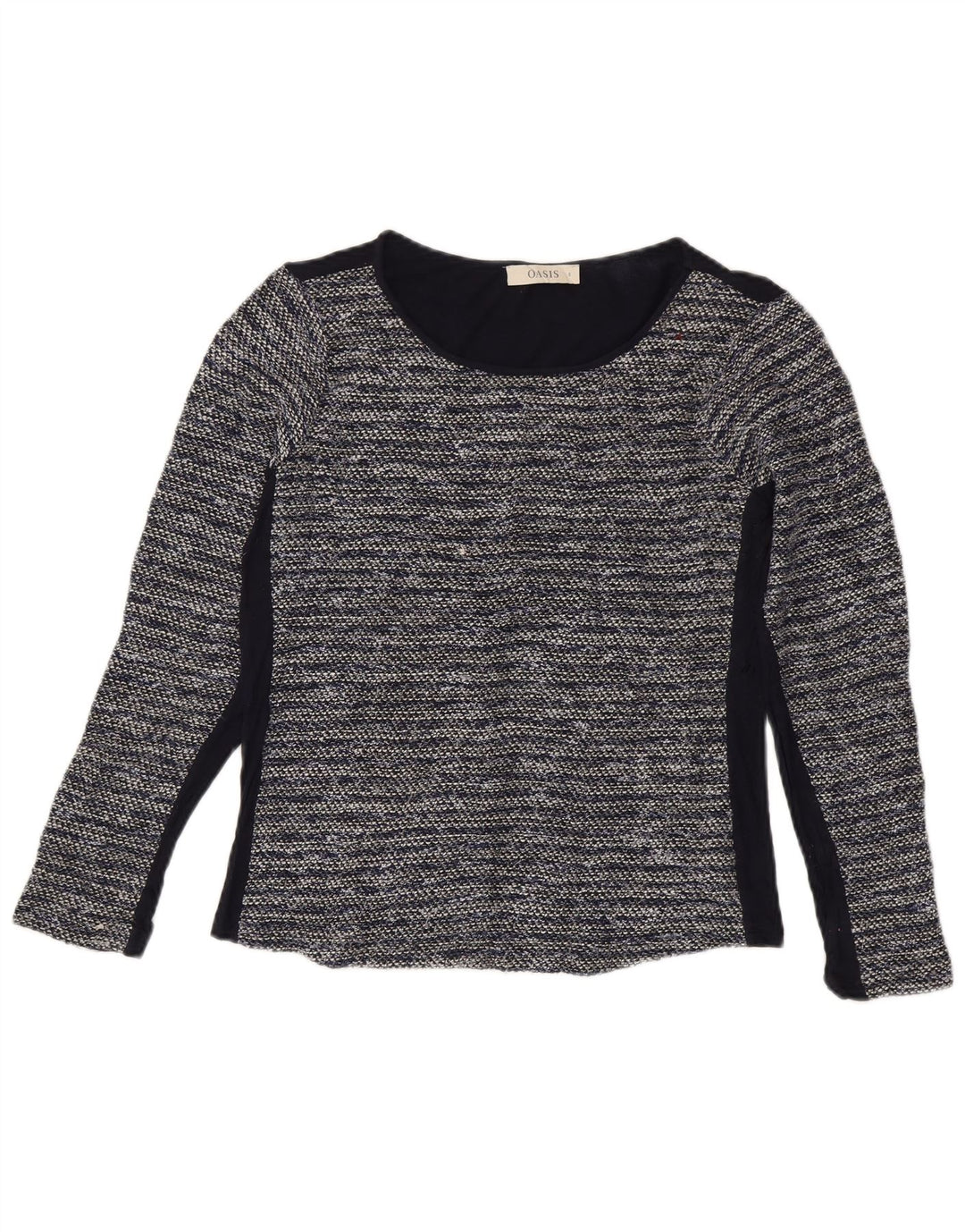 Oasis Womens Top Long Sleeve UK 10 Small Navy Blue Striped Polyester