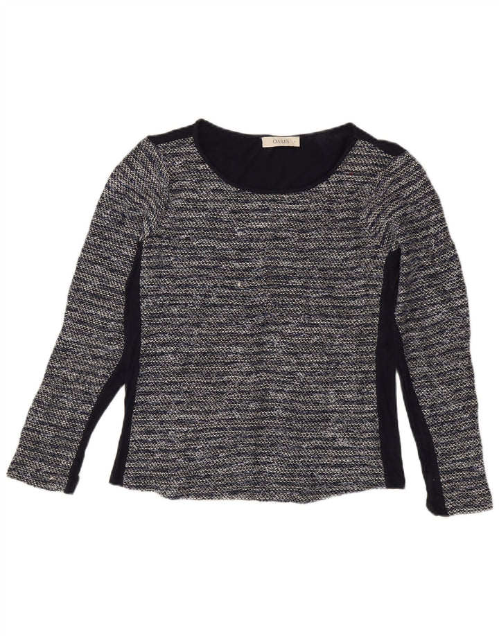 Oasis Womens Top Long Sleeve UK 10 Small Navy Blue Striped Polyester
