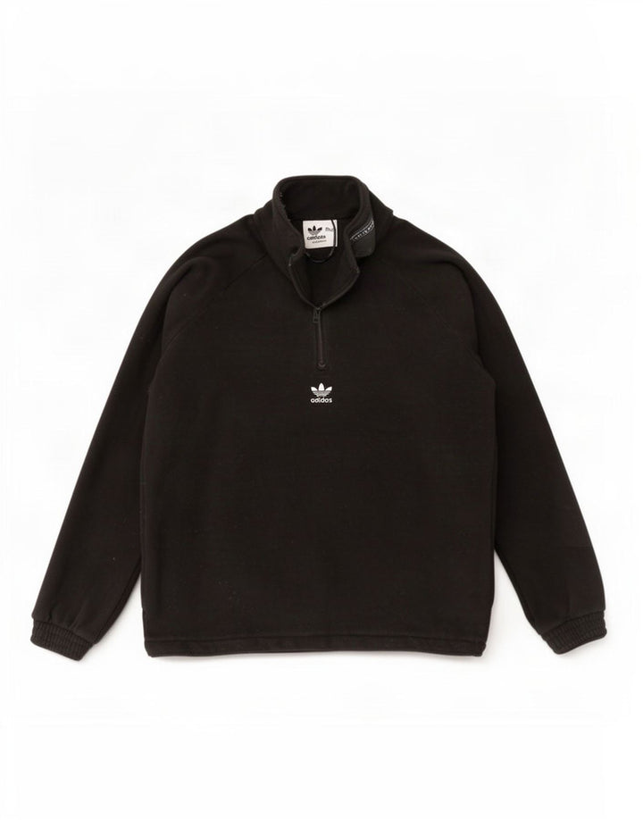 Adidas Mens Graphic Zip Neck Fleece Jumper XL Black Polyester