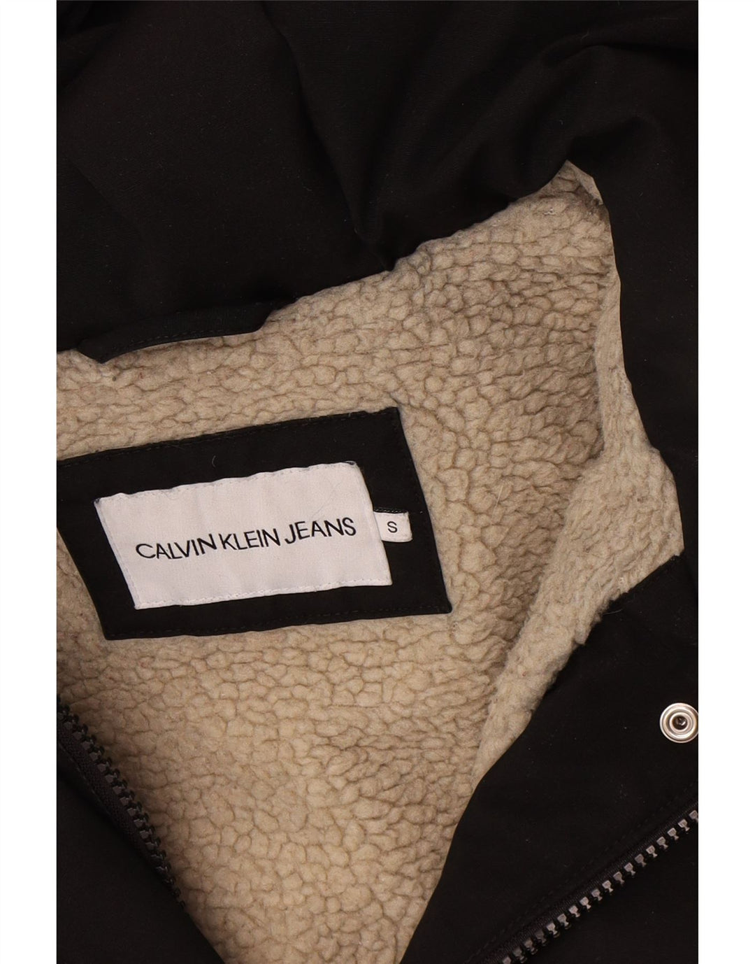 Calvin Klein Jeans Womens Oversized Sherpa Parka Jacket UK 10 Small Black