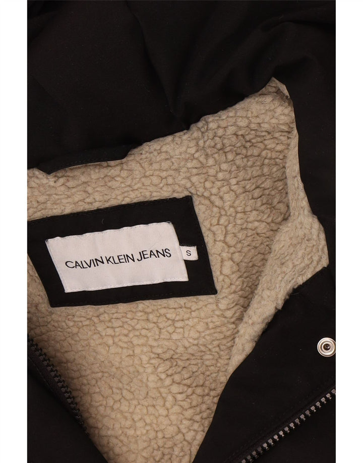 Calvin Klein Jeans Womens Oversized Sherpa Parka Jacket UK 10 Small Black