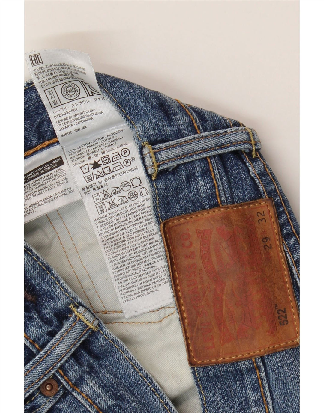 LEVI'S Mens 522 Slim Tapered Jeans W29 L32 Blue Cotton