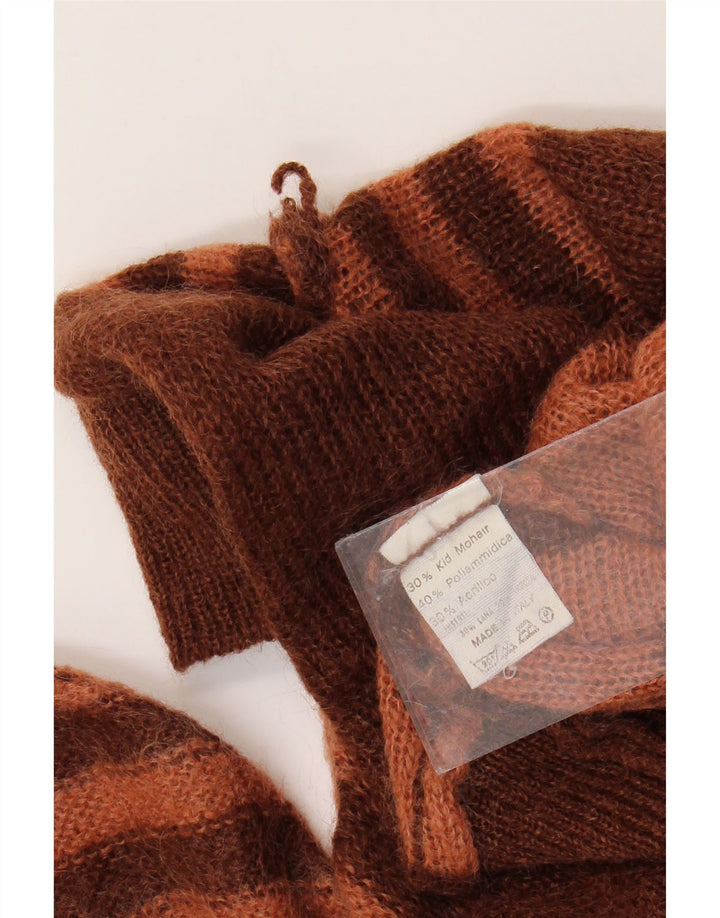 VINTAGE Womens Roll Neck Jumper Sweater UK 14 Large Brown Striped Mohair