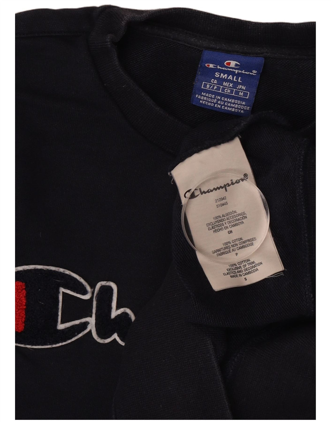 Champion Mens Graphic Sweatshirt Jumper Small Navy Blue Cotton