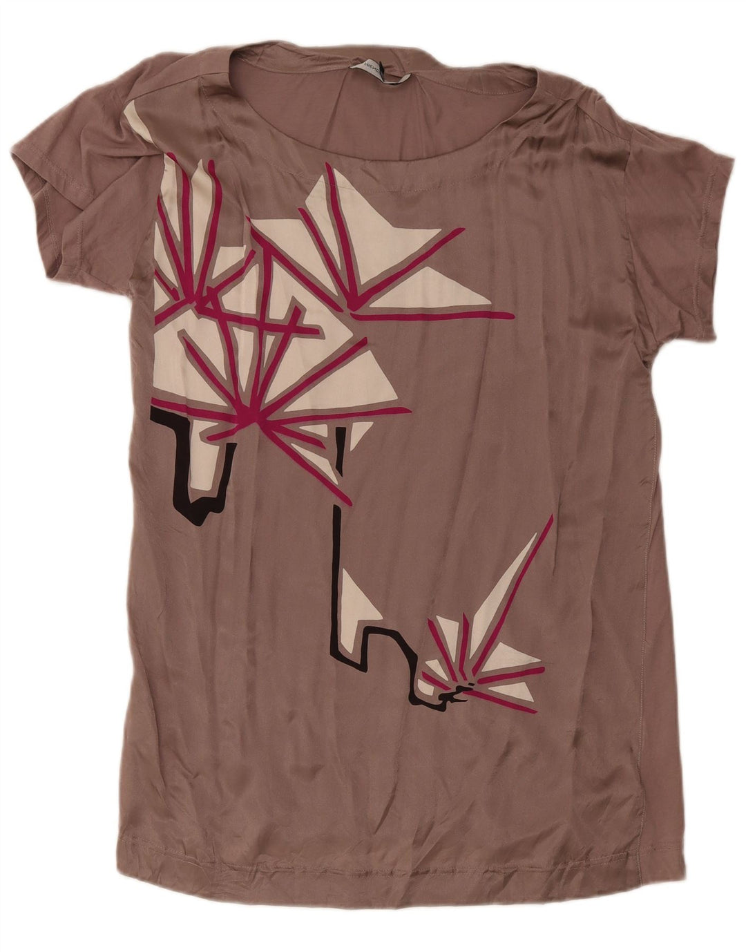 French Connection Womens Blouse Top UK 18 XL Pink Geometric Silk