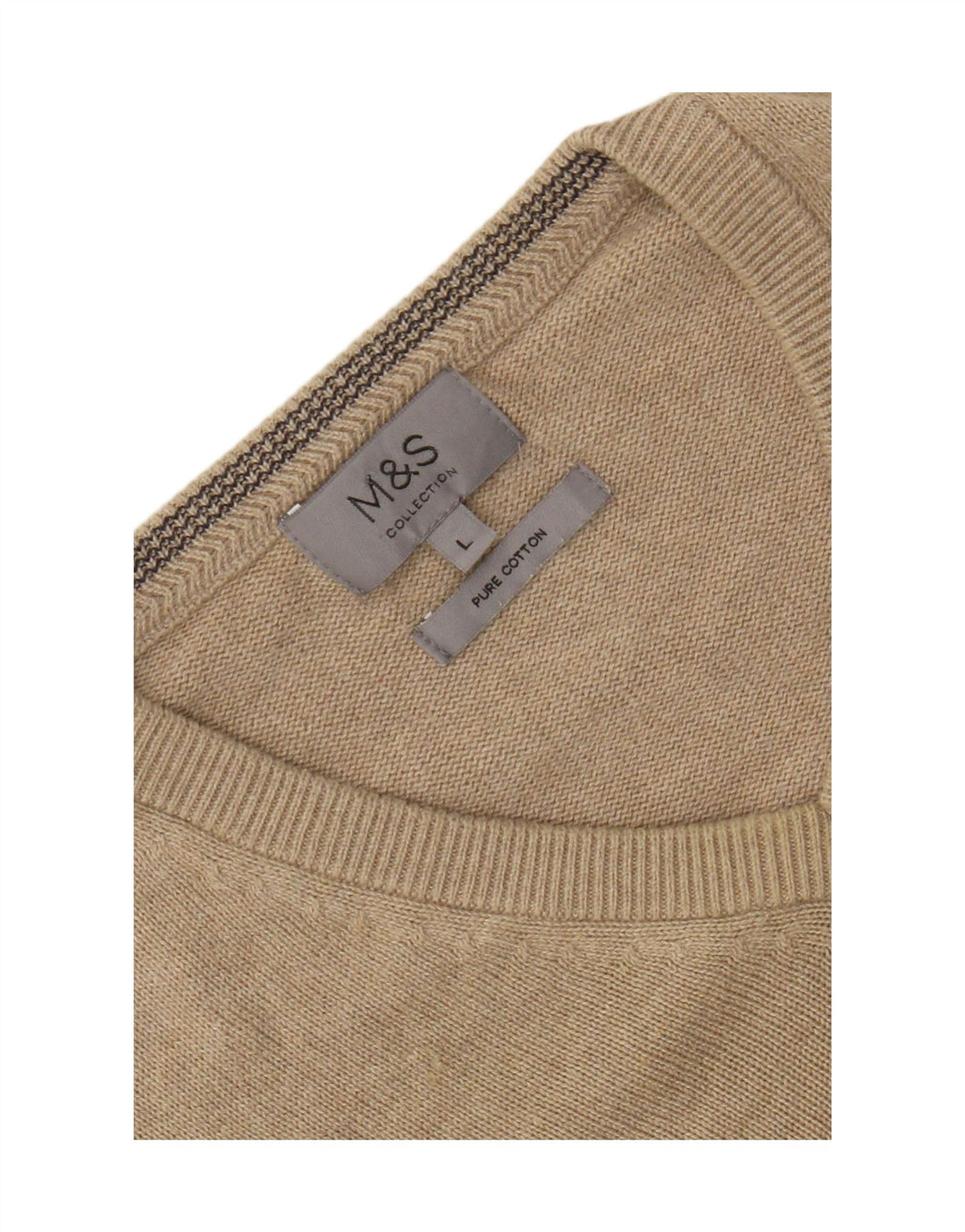 Marks & Spencer Mens V-Neck Jumper Sweater Large Beige Cotton