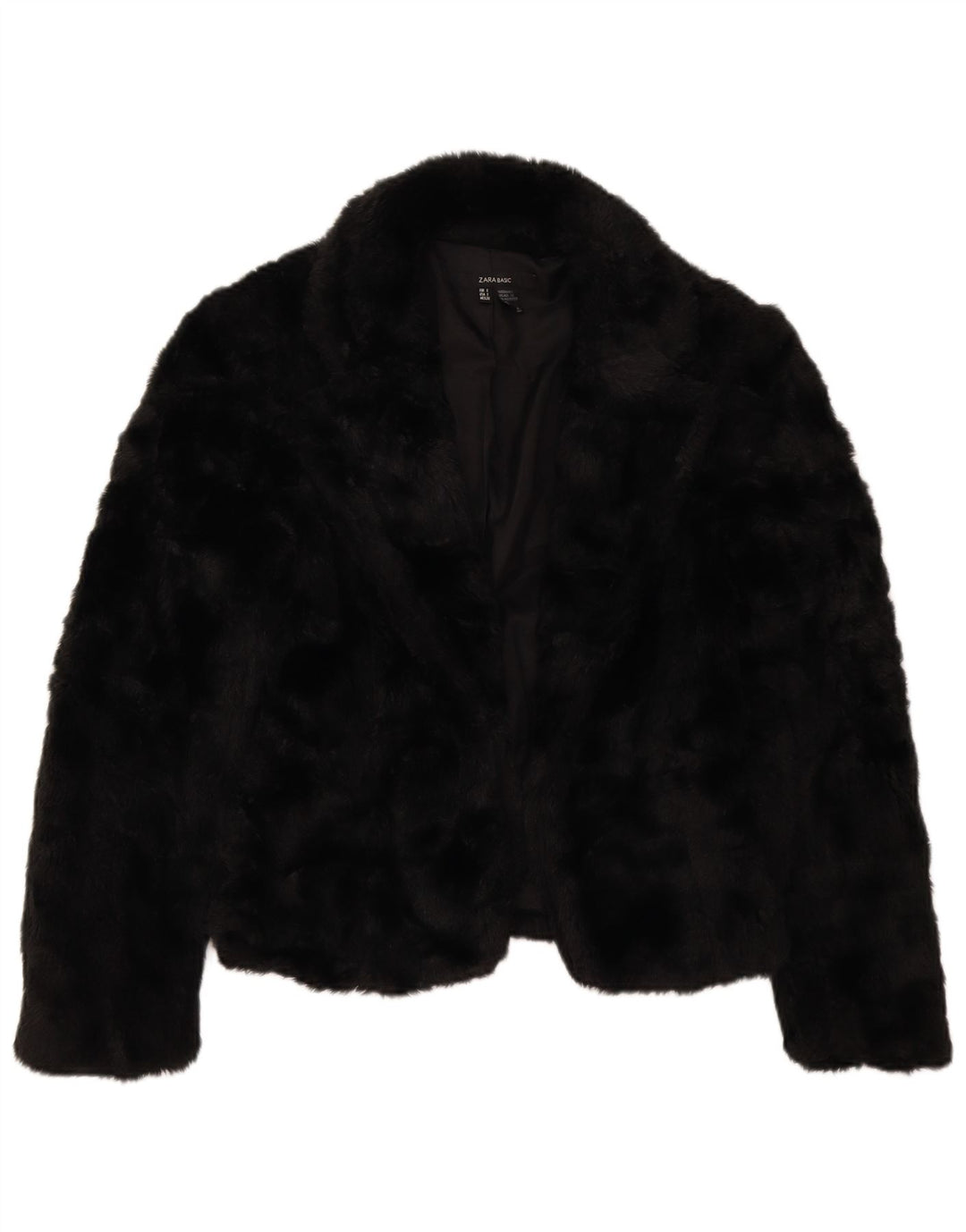 Zara Womens Open Faux Fur Jacket UK 10 Small Black Acrylic