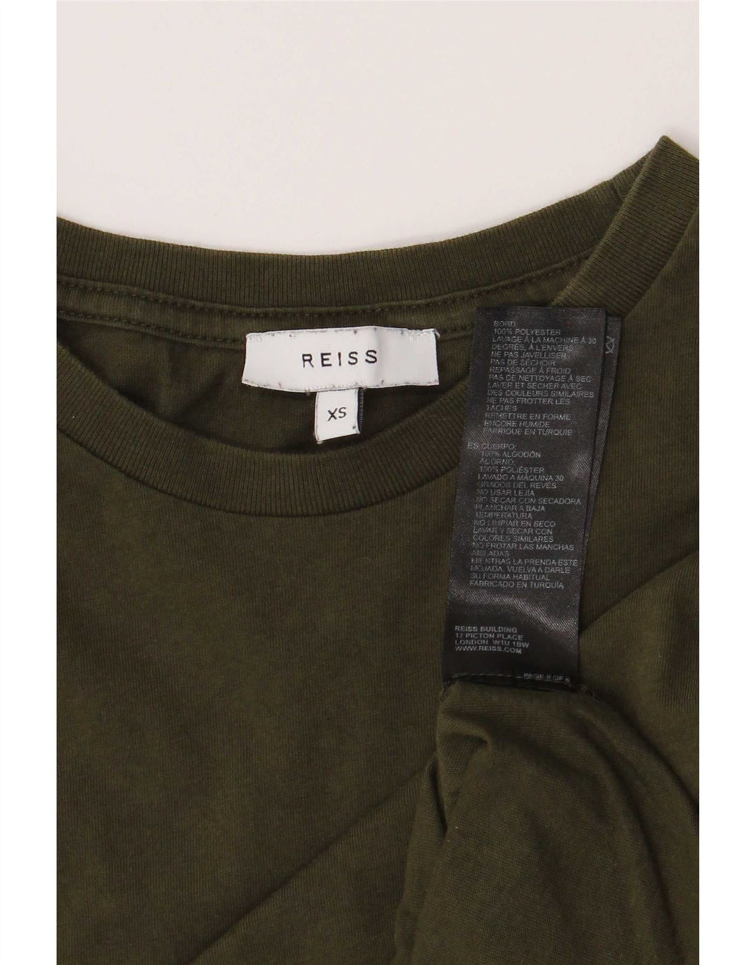 Reiss Mens T-Shirt Top XS Khaki Cotton