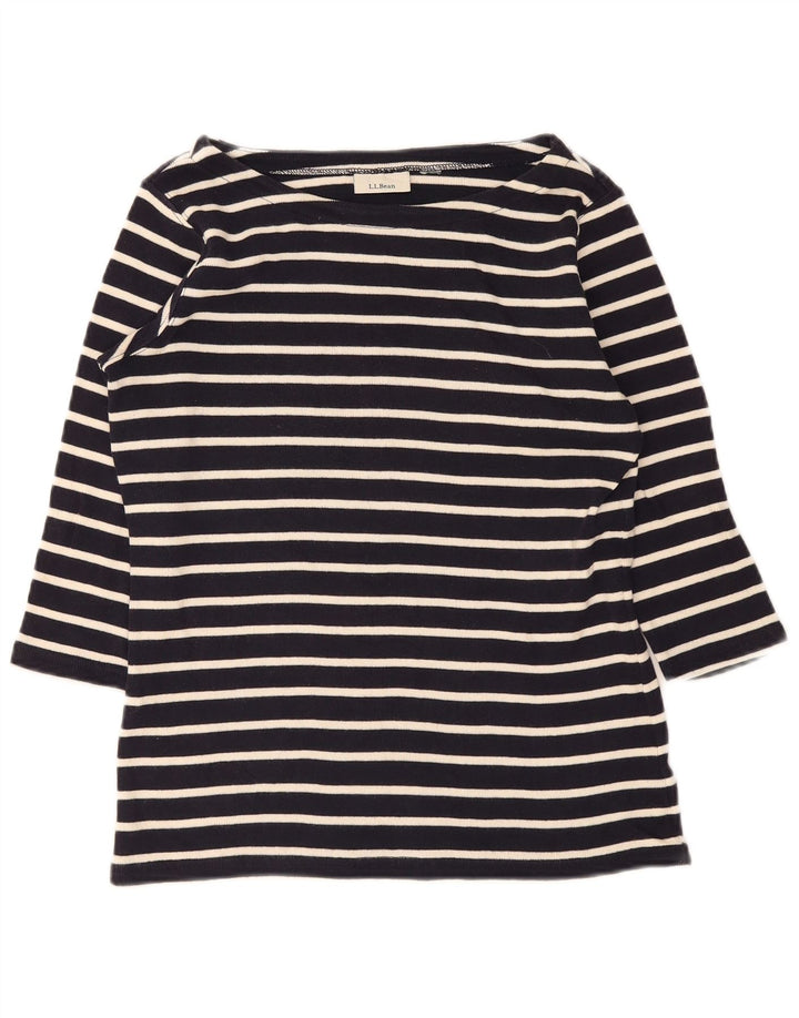 L.L.Bean Womens Top 3/4 Sleeve UK 14 Medium Navy Blue Striped