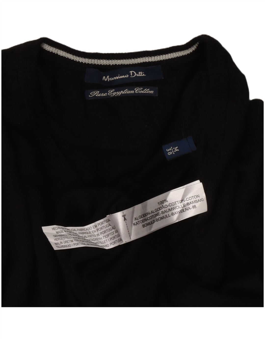 Massimo Dutti Mens V-Neck Jumper Sweater Medium Black Cotton