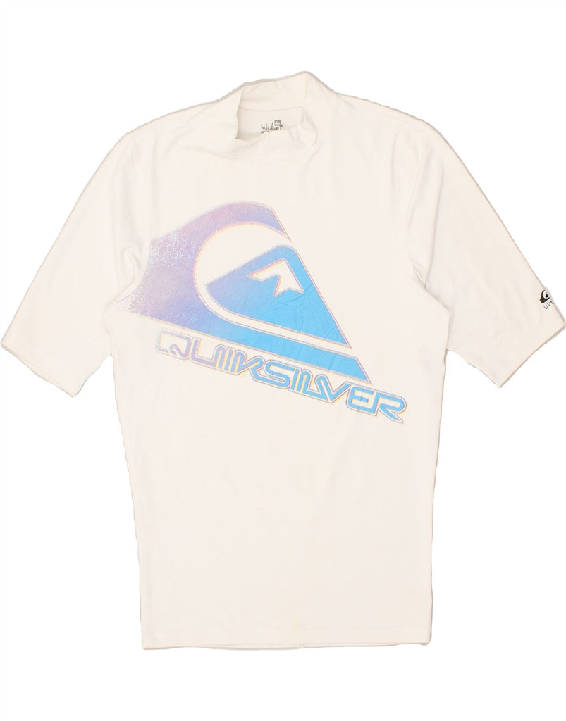 QUIKSILVER Womens Graphic T-Shirt Top UK 14 Large White Nylon | Vintage Quiksilver | Thrift | Second-Hand Quiksilver | Used Clothing | Messina Hembry 