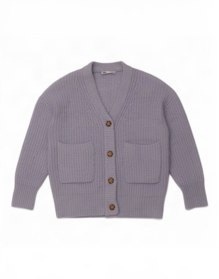 Zara Womens Oversized Cardigan Sweater UK 14 Medium Blue Polyester