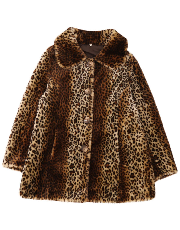 Vintage Womens Faux Fur Overcoat UK 14 Medium Brown Animal Print Acrylic