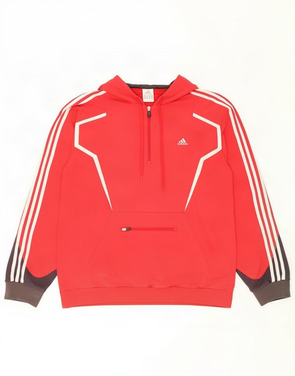 Adidas Mens Hoodie Jumper XL Red Colourblock Cotton
