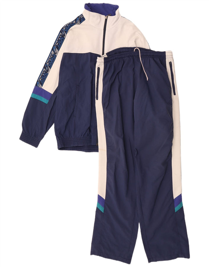 Asics Mens Graphic Full Tracksuit IT 52 Large Navy Blue Colourblock