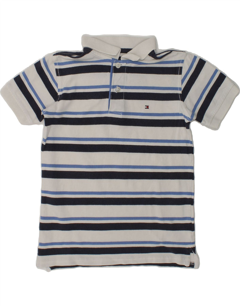 TOMMY HILFIGER Boys Polo Shirt 6-7 Years Grey Striped Cotton | Vintage Tommy Hilfiger | Thrift | Second-Hand Tommy Hilfiger | Used Clothing | Messina Hembry 