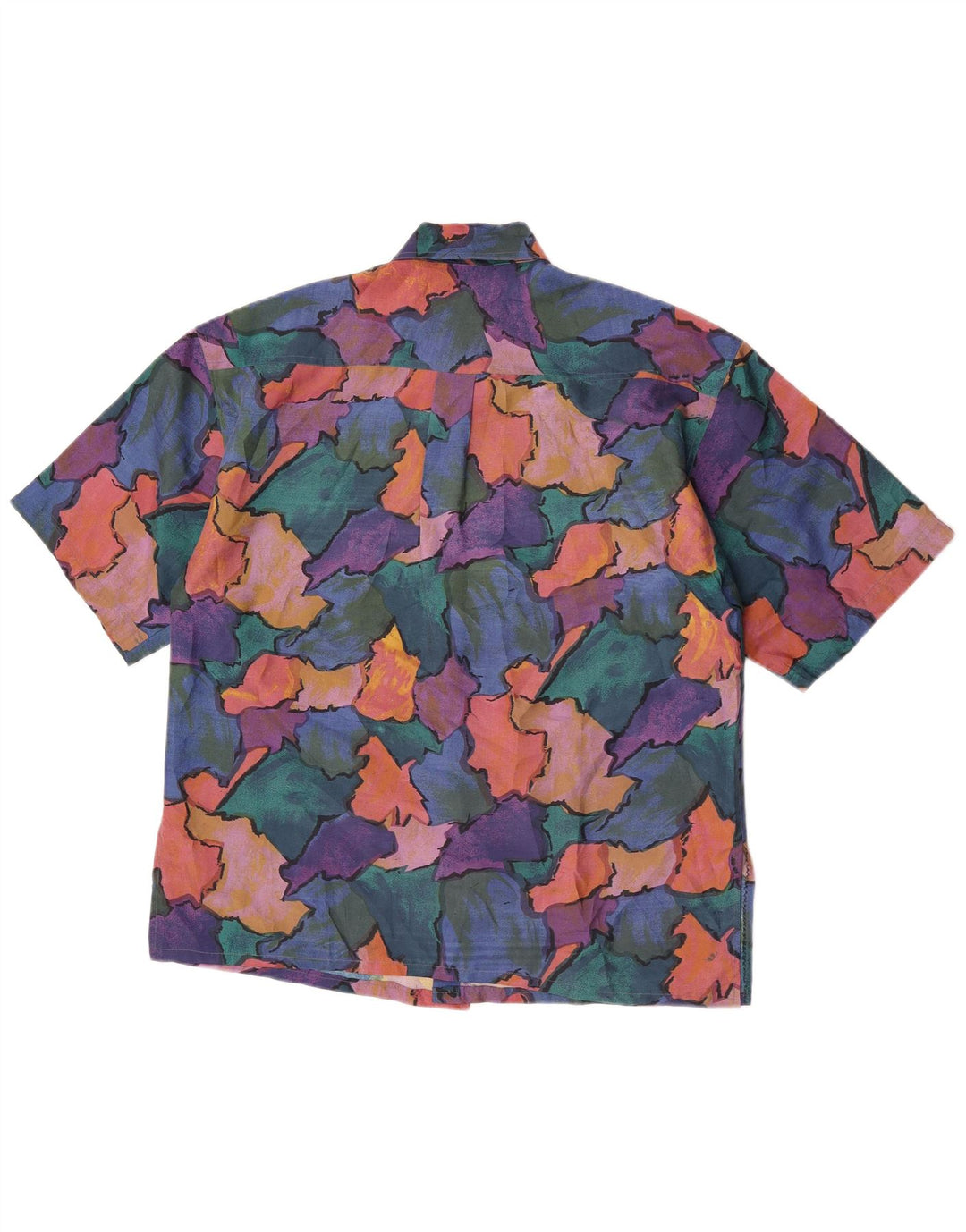 Vintage Mens Abstract Pattern Short Sleeve Shirt Large Multicoloured Silk