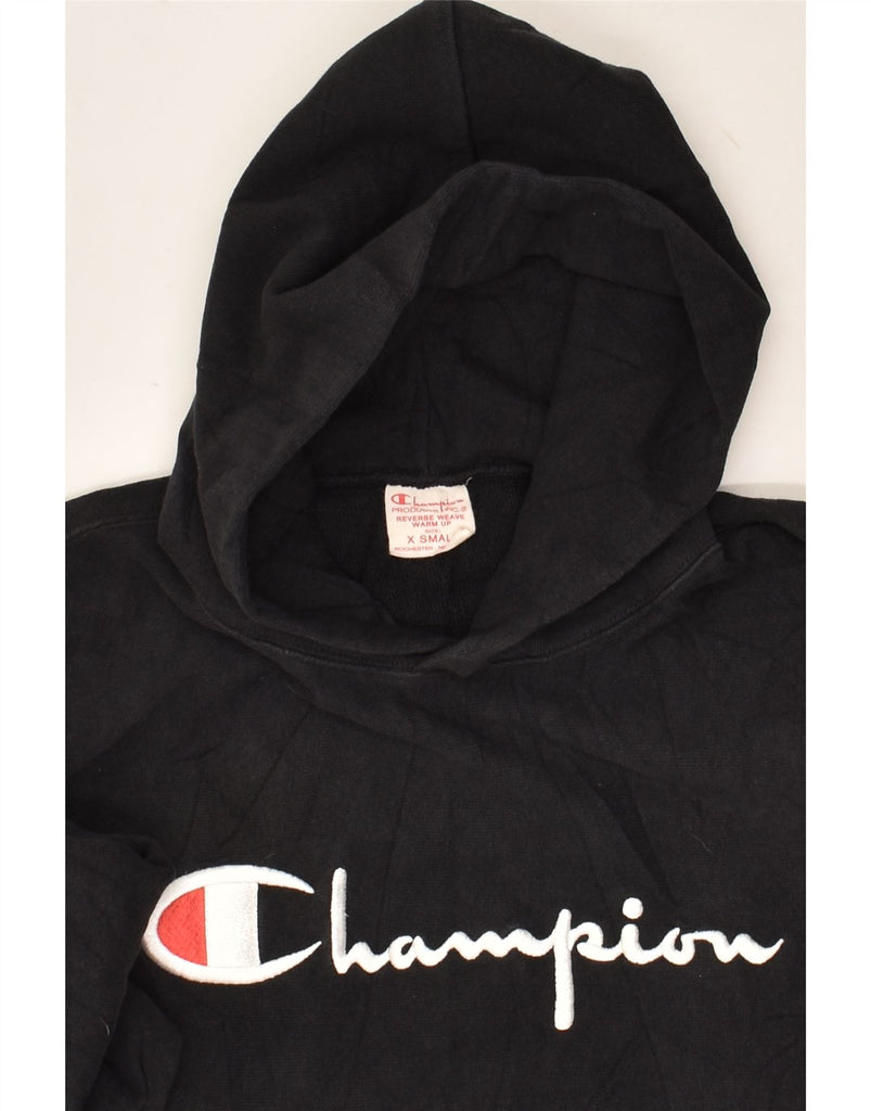 CHAMPION Womens Oversized Graphic Hoodie Jumper UK 6 XS Black Cotton | Vintage Champion | Thrift | Second-Hand Champion | Used Clothing | Messina Hembry 