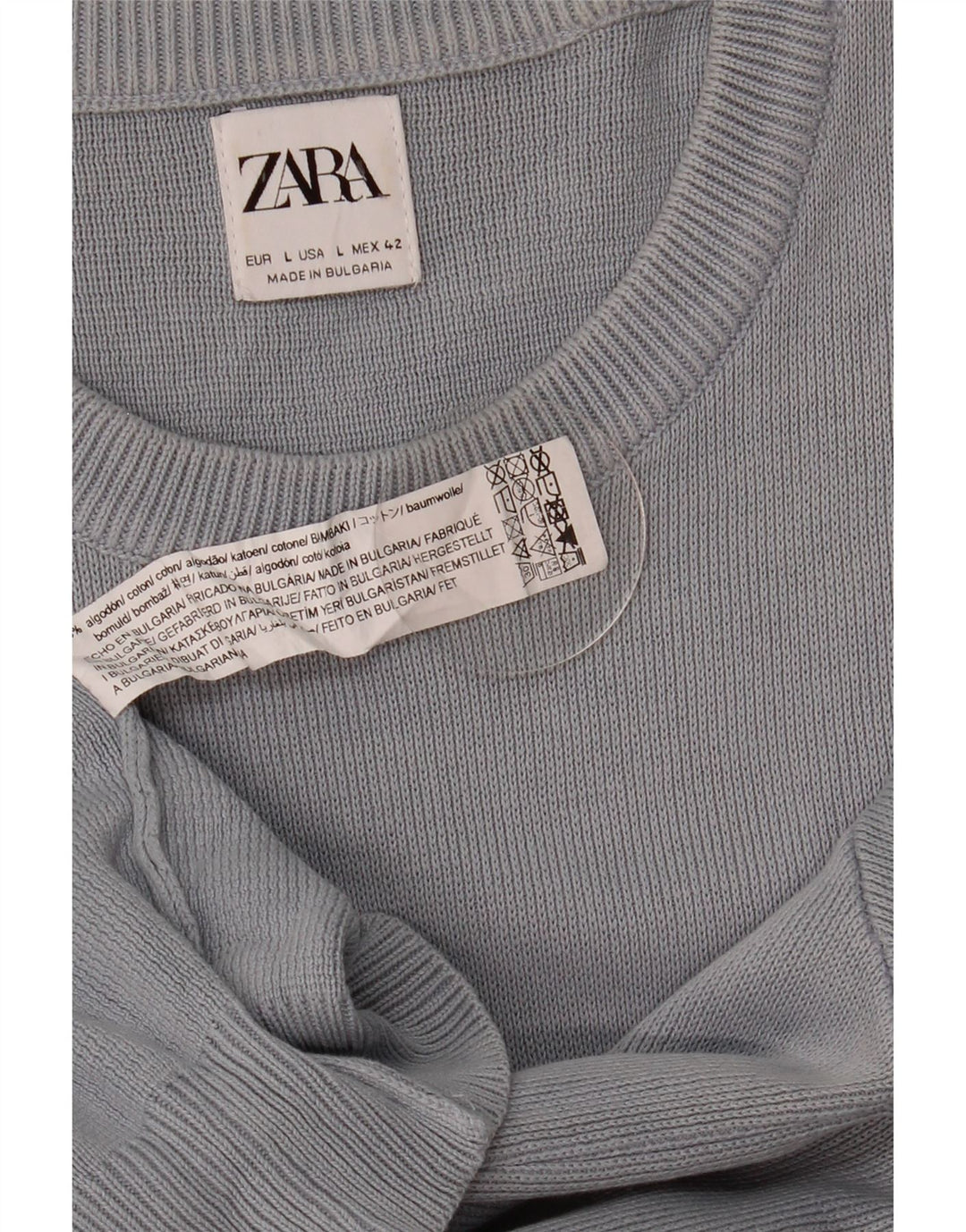 Zara Mens Crew Neck Jumper Sweater Large Grey Cotton