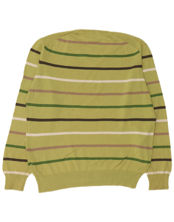 KAPPA Mens V-Neck Jumper Sweater 2XL Green Striped Cotton