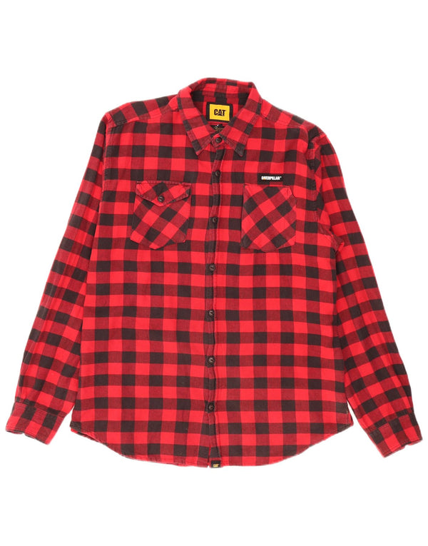 Caterpillar Mens Flannel Shirt XL Red Gingham Cotton