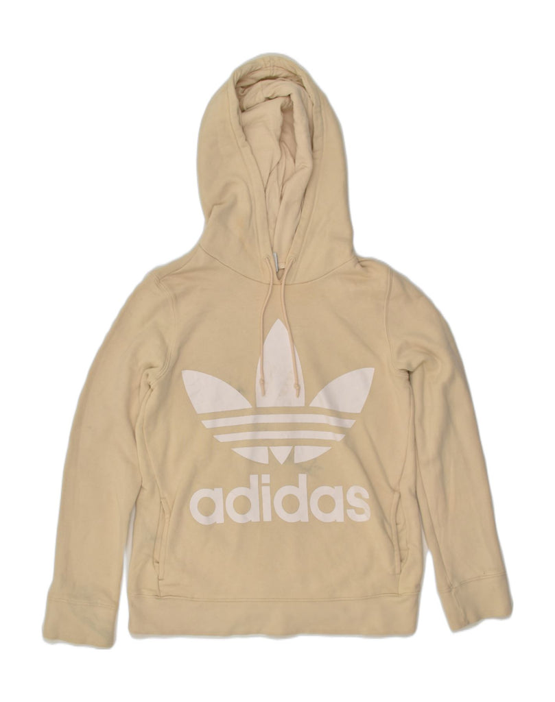 ADIDAS Womens Graphic Hoodie Jumper UK 14 Medium Beige Cotton | Vintage Adidas | Thrift | Second-Hand Adidas | Used Clothing | Messina Hembry 