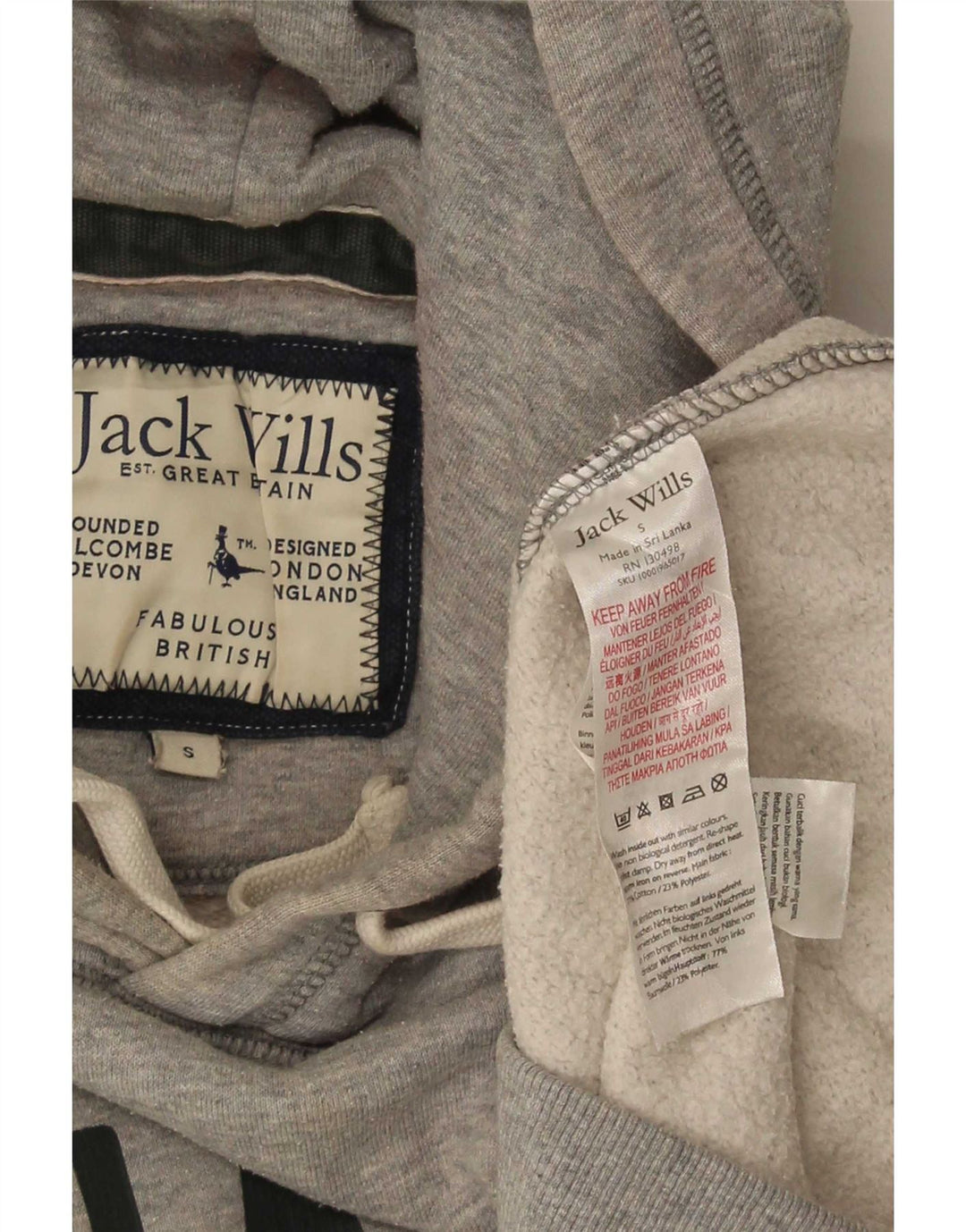 Jack Wills Mens Graphic Hoodie Jumper Small Grey Cotton