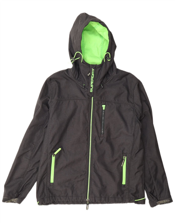 Superdry Mens Windtrekker Hooded Rain Jacket UK 44 2XL Grey Polyester