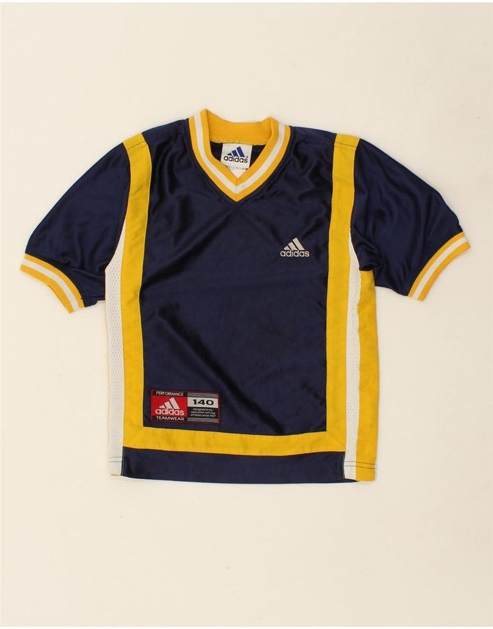 ADIDAS Boys Graphic T-Shirt Top 9-10 Years Navy Blue Colourblock Polyester Vintage Adidas and Second-Hand Adidas from Messina Hembry 