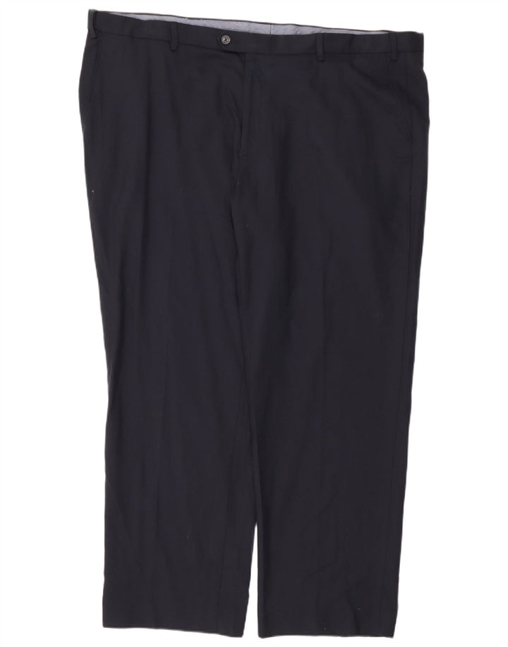 Marks & Spencer Mens Regular Fit Suit Trousers W46 L31 Navy Blue Polyester