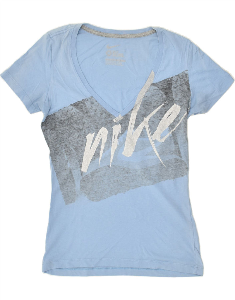 NIKE Womens Graphic T-Shirt Top UK 12 Medium Blue Cotton | Vintage Nike | Thrift | Second-Hand Nike | Used Clothing | Messina Hembry 