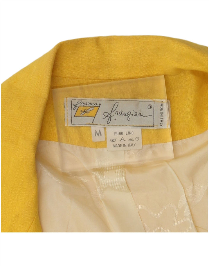 Vintage Womens Short Sleeve 1 Button Blazer Jacket UK 14 Medium Yellow