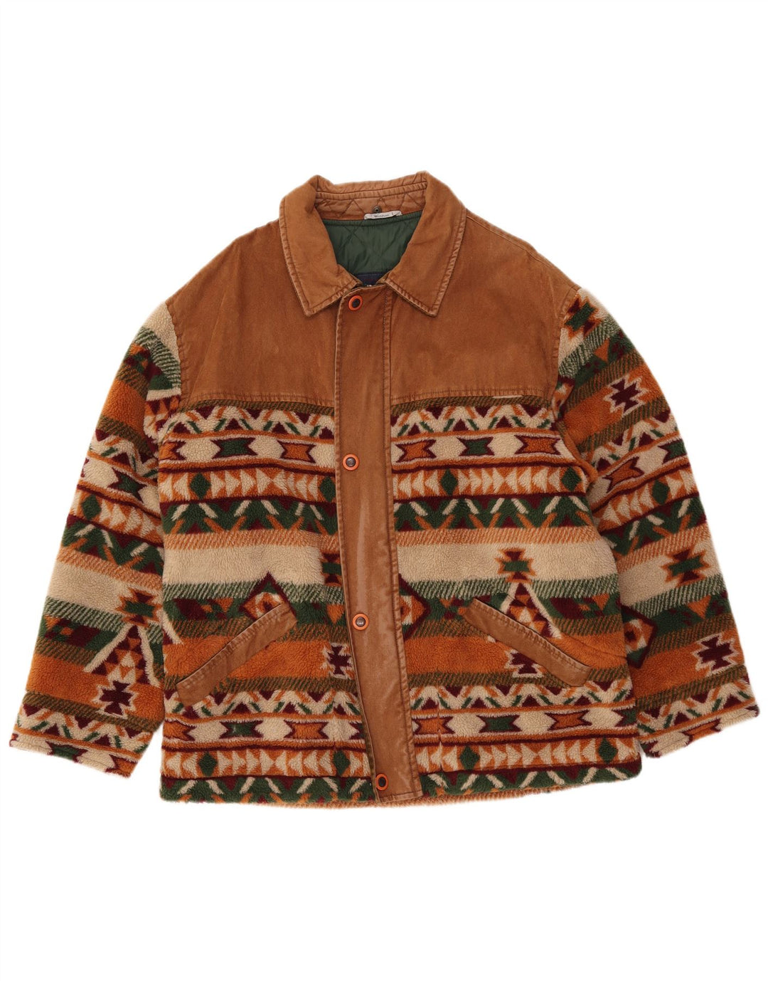 WAMPUM Mens Fleece Jacket UK 40 Large Brown Geometric