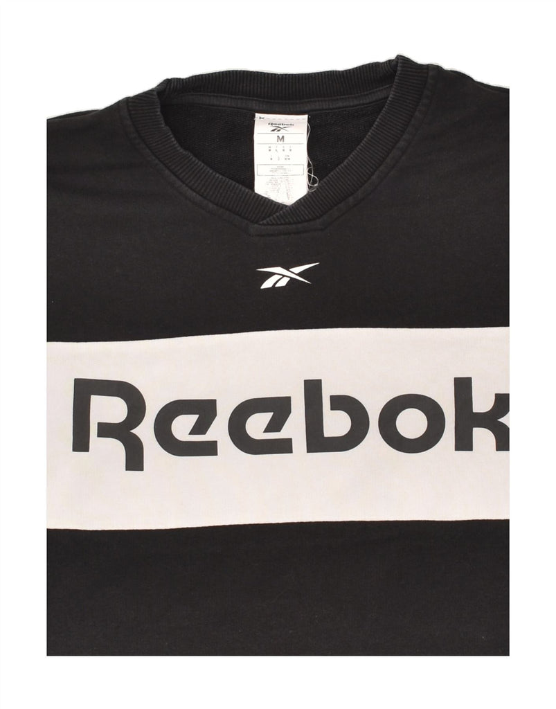 REEBOK Mens Graphic Sweatshirt Jumper Medium Black Colourblock Cotton | Vintage Reebok | Thrift | Second-Hand Reebok | Used Clothing | Messina Hembry 