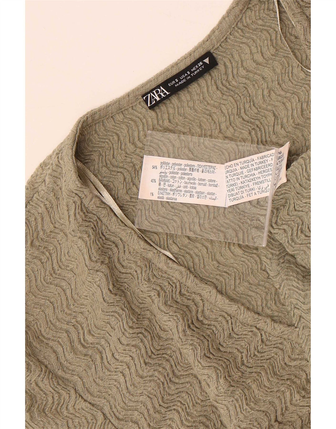 Zara Womens Short Sleeve Crop Top UK 8 Small Khaki Polyester