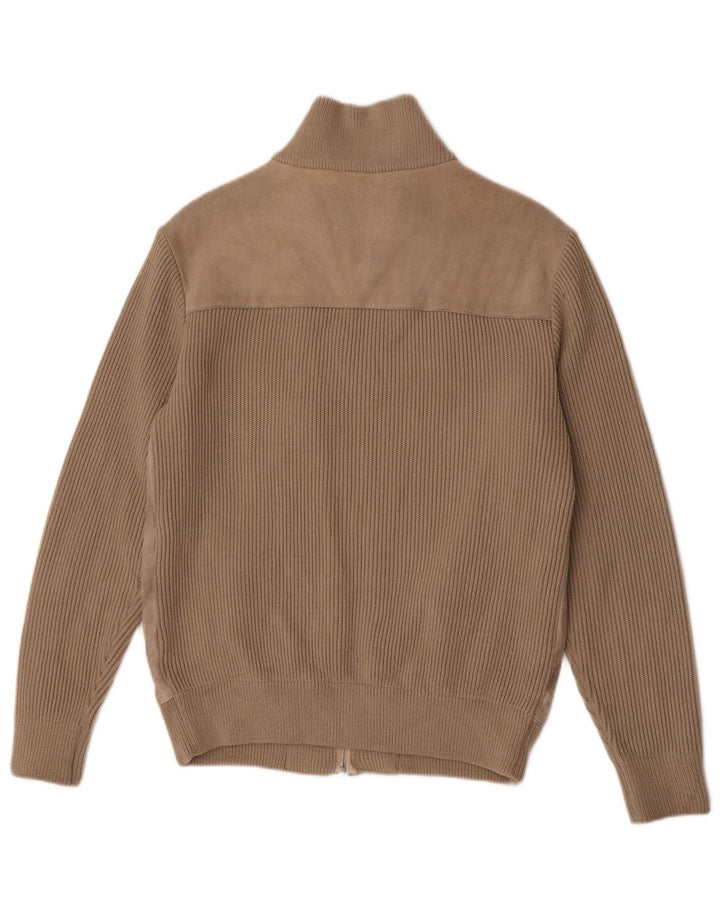 C&A Mens Suede Cardigan Sweater EU 52/54 Large Beige Polyacrylic