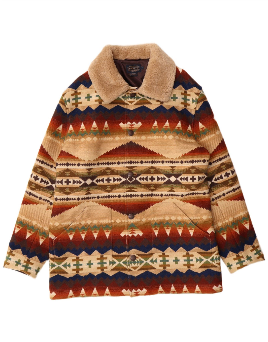 Pendleton Mens Overcoat UK 40 Large Multicoloured Geometric Wool Aztec