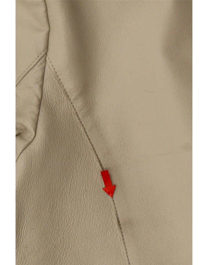 Vintage Womens Leather Coat UK 12 Medium Beige Leather
