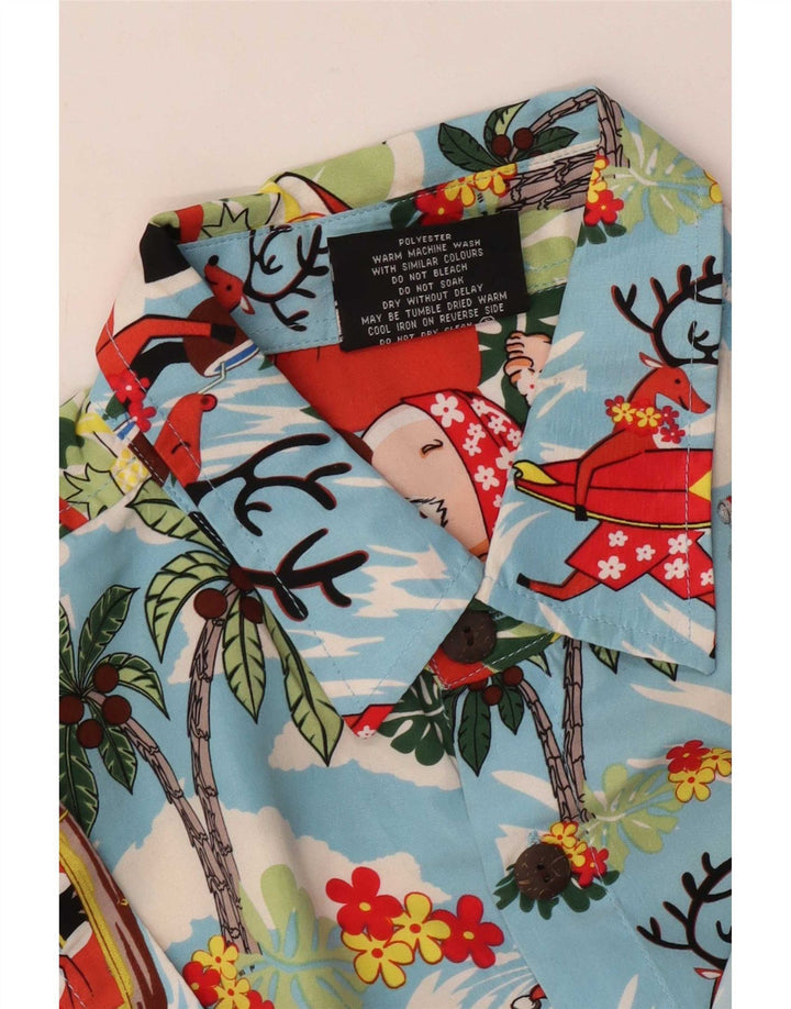 Lowes Mens Hawaiian Short Sleeve Shirt Large Blue Polyester