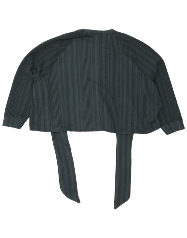 Zara Womens Crop 3/4 Sleeve Front Tie Blouse Top UK 14 Medium Green Striped