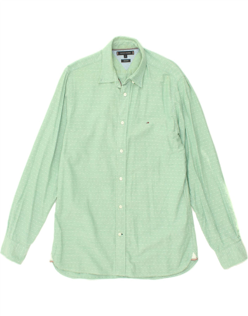 TOMMY HILFIGER Mens Regular Fit Shirt Medium Green Spotted Cotton | Vintage Tommy Hilfiger | Thrift | Second-Hand Tommy Hilfiger | Used Clothing | Messina Hembry 