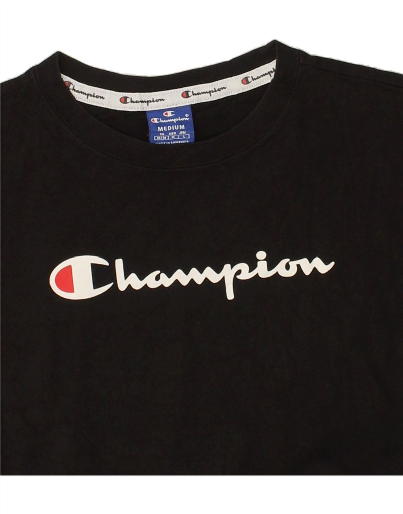 CHAMPION Womens Graphic T-Shirt Top UK 14 Medium Black Cotton | Vintage Champion | Thrift | Second-Hand Champion | Used Clothing | Messina Hembry 