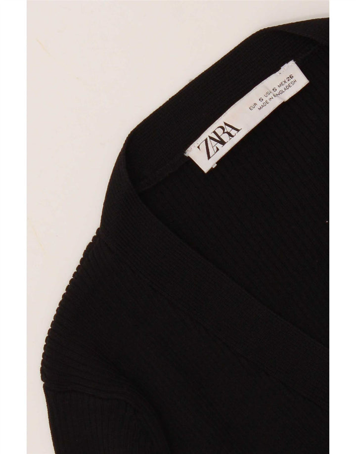 Zara Womens Crop Cardigan Sweater UK 8 Small Black