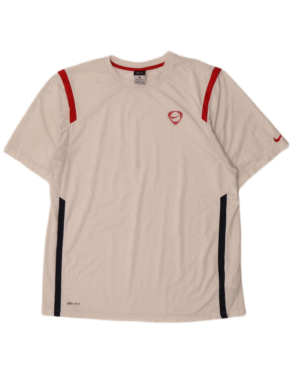 Nike Mens Dri Fit T-Shirt Top UK 46/48 XL White Striped Polyester